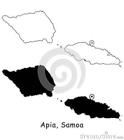 Apia, Samoa. Detailed Country Map with Location Pin on Capital City. Vector Illustration