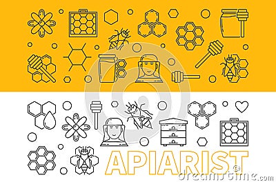 Apiarist vector horizontal banners set in thin line style Vector Illustration