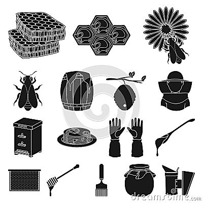 Apiary and beekeeping black icons in set collection for design.Equipment and production of honey vector symbol stock web Vector Illustration