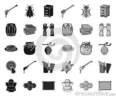 Apiary and beekeeping black.mono icons in set collection for design.Equipment and production of honey vector symbol Vector Illustration