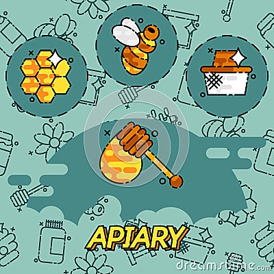 Apiary flat icons set. Vector Illustration