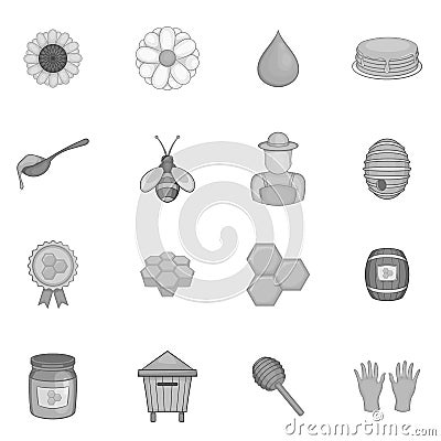 Apiary icons set, black monochrome style Cartoon Illustration