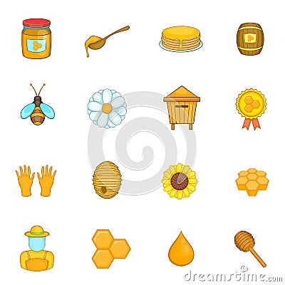 Apiary icons set, cartoon style Vector Illustration