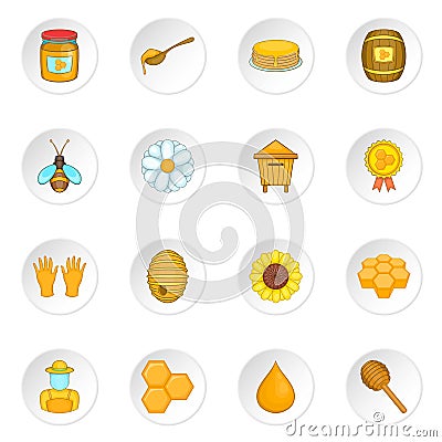 Apiary icons set, cartoon style Vector Illustration