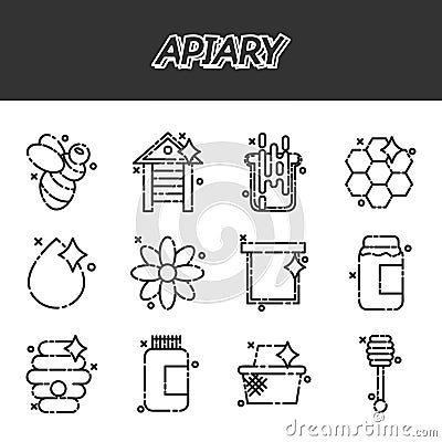 Apiary icons set. Vector Illustration