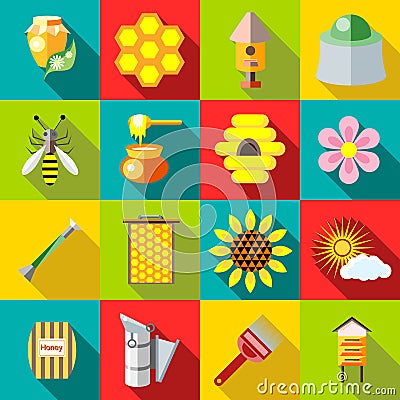 Apiary icons set, flat style Vector Illustration