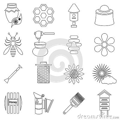 Apiary icons set, outline style Vector Illustration