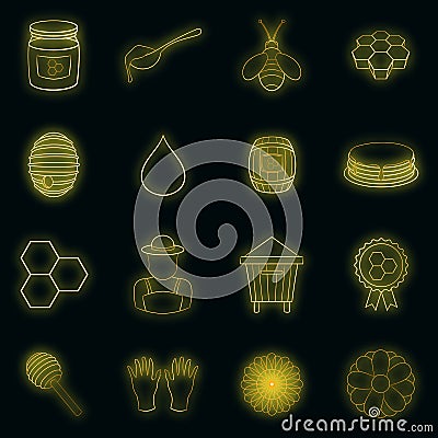 Apiary icons set vector neon Vector Illustration