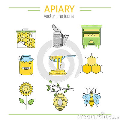 Apiary line icons set Vector Illustration