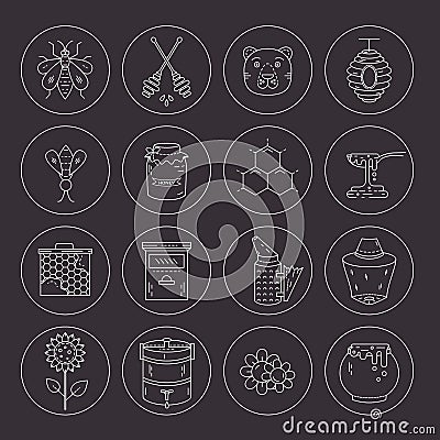 Apiary line icons set Vector Illustration