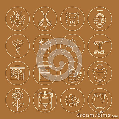 Apiary line icons set Vector Illustration