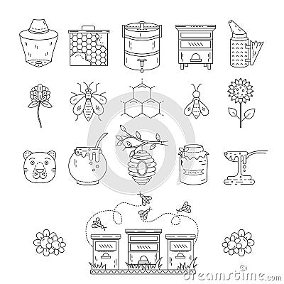 Apiary line icons set Vector Illustration