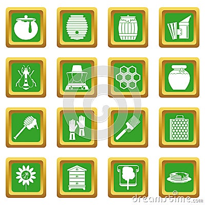 Apiary tools icons set green Vector Illustration