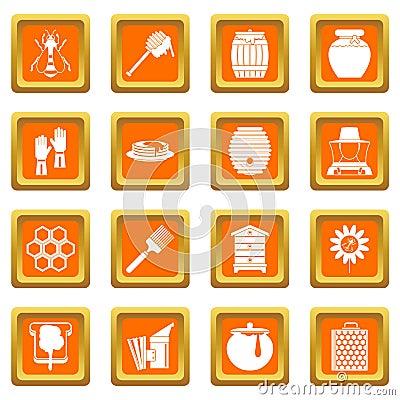 Apiary tools icons set orange Vector Illustration