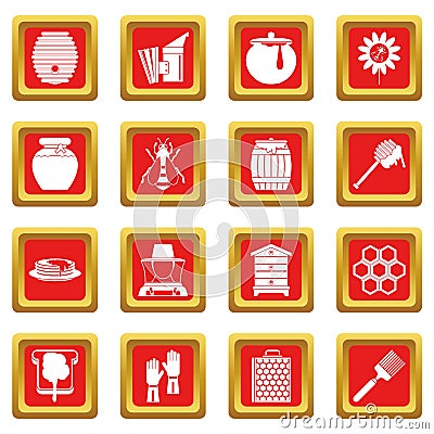 Apiary tools icons set red Vector Illustration