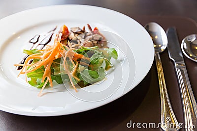 Apitizer mushroom salad mixed with pork Stock Photo