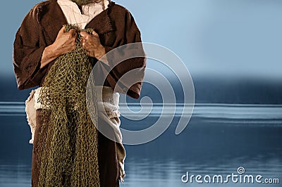 Aplostle Fisherman Holding Nets Stock Photo