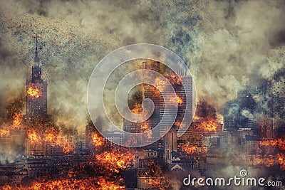 Apocalypse. Burning city, abstract vision. Stock Photo