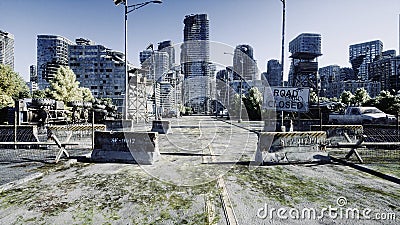Apocalypse city. Aerial View of the destroyed city. Apocalypse concept. 3d rendering. Stock Photo