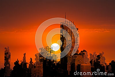 Apocalypse City Ruins Sunset Background Cartoon Illustration