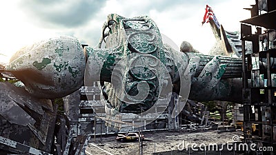 Apocalypse of USA, America. view destroyed New York city, Statue of liberty. Apocalypse concept. 3d rendering. Stock Photo