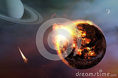 Apocalyptic abstract background with a burning planet . Elements of this image furnished by NASA Stock Photo