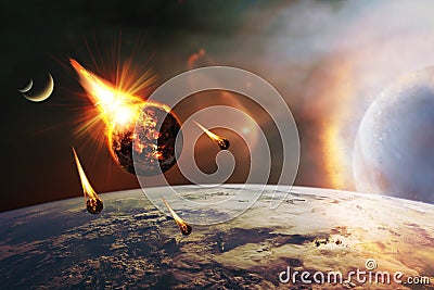 Apocalyptic abstract background with a burning planet . Elements of this image furnished by NASA Stock Photo