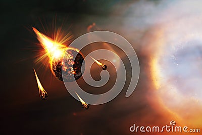 Apocalyptic abstract background with a burning planet . Elements of this image furnished by NASA Stock Photo