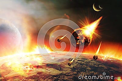 Apocalyptic abstract background with a burning planet . Elements of this image furnished by NASA Stock Photo