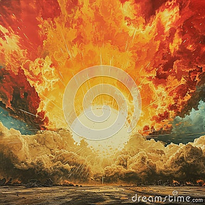 Apocalyptic Explosion with Fire and Smoke Stock Photo