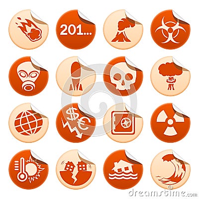 Apocalyptic and natural disasters stickers Vector Illustration