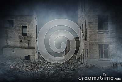 Apocalyptic ruins of the city. Disaster effect Stock Photo