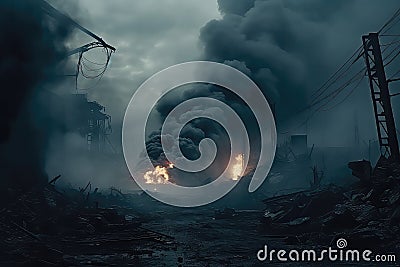Apocalyptic Scene Engulfed In Smoke Stock Photo