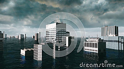 Apocalyptic water view. urban flood. Storm. 3d render Stock Photo