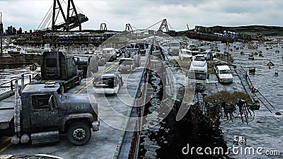 Apokalipsy morza widok zniszczyć most Zniszczenia pojęcie Super realistyczna 4K animacja ilustracja wektor Apokalipsy morza widok zniszczyć most Zniszczenia pojęcie Super realistyczna 4K animacja ilustracja wektor