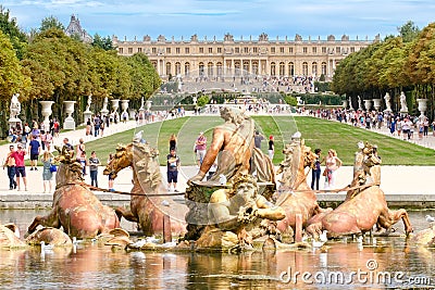 The Apollo Fountain and the gardens of the Palace of Versailles Editorial Stock Photo