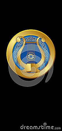 Apollo greek gods shield gold logo emblem circle Stock Photo