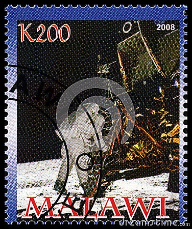 Apollo 11 Postage Stamp from Malawi Editorial Stock Photo