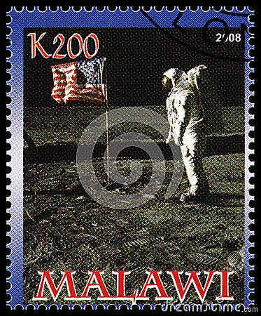 Apollo 11 Postage Stamp from Malawi Editorial Stock Photo