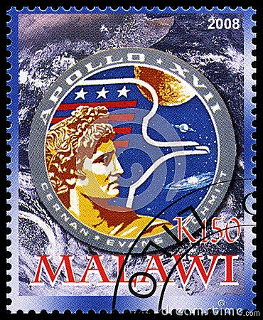 Apollo 17 Postage Stamp from Malawi Editorial Stock Photo