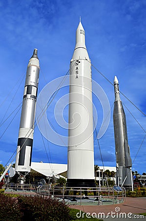 Apollo rockets on display in the rocket garden at Kennedy Space Center Editorial Stock Photo