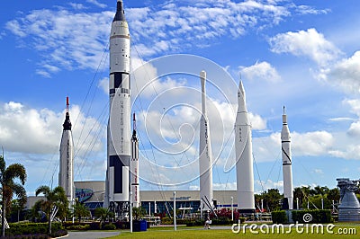 Apollo rockets on displayin the rocket garden at Kennedy Space Center Editorial Stock Photo