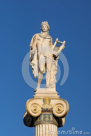 Apollo statue in front of Academy of Athens, Greece Stock Photo