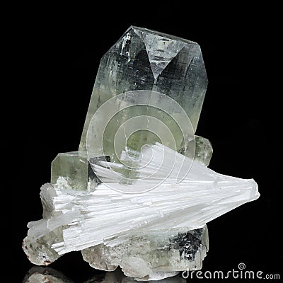 Apophyllite crystal with a bright white cluster of Scolecite Stock Photo