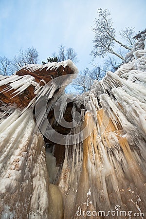 Apostle Islands Ice Caves Frozen Waterfall, Winter Stock Photo