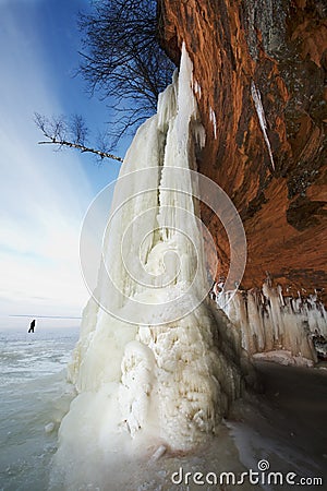 Apostle Islands Ice Caves Frozen Waterfall, Winter Stock Photo