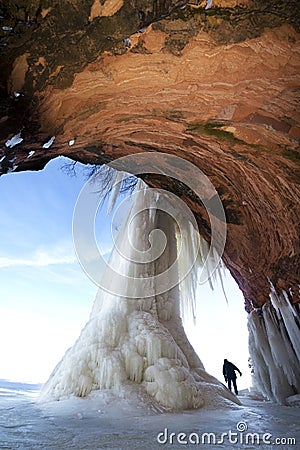 Apostle Islands Ice Caves Frozen Waterfall, Winter Stock Photo