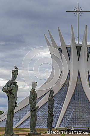 Apostles and Cathedral of Brasilia Editorial Stock Photo