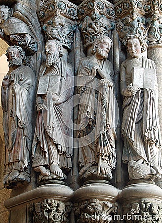 Apostles in the Gloria portal - Santiago de Compostela Stock Photo