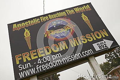 Apostolic Fire road sign promotes Christian right wing beliefs on Route 44 in Crawford County, Missouri Editorial Stock Photo